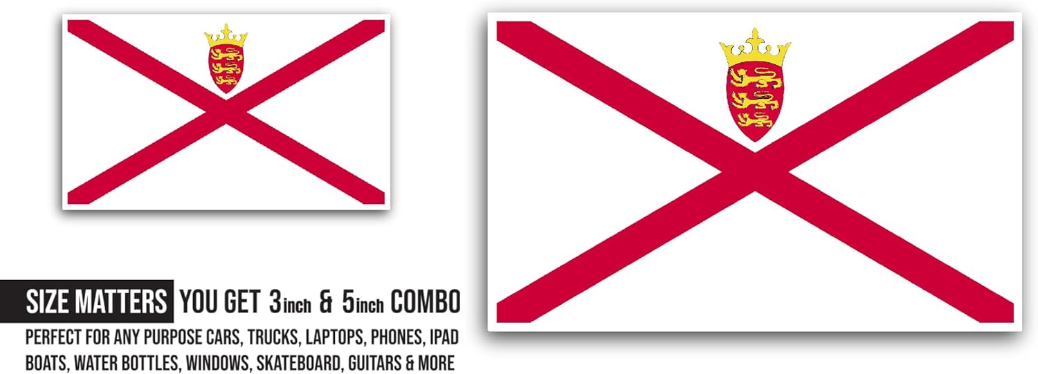 2 (Pieces) 3" and 5" Jersey Flag Sticker, Waterproof Vinyl Decals for Many Purpose Like Cars, Trucks, Laptops, Phones, Windows and More