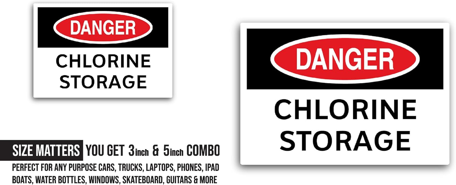 2 (Pieces) 3" and 5" Danger Chlorine Storage Sticker, Waterproof Vinyl Decals for Many Purpose Like Cars, Trucks, Laptops, Phones, Windows and More