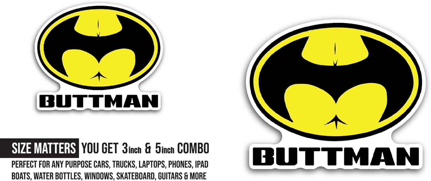 2 (Pieces) 3" and 5" Buttman Sticker, Waterproof Vinyl Decals for Many Purpose Like Cars, Trucks, Laptops, Phones, Windows and More