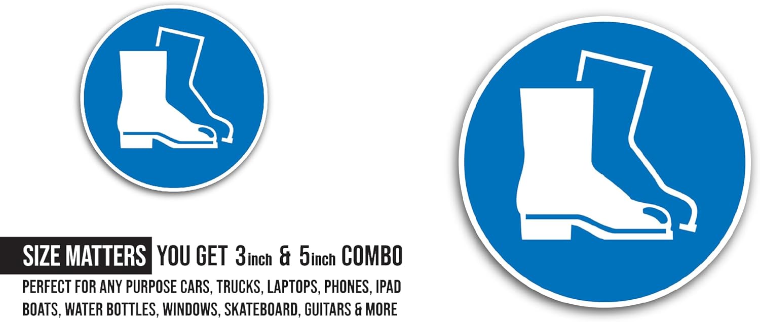 2 (Pieces) 3" and 5" Safety Shoes Sign Sticker, Waterproof Vinyl Decals for Many Purpose Like Cars, Trucks, Laptops, Phones, Windows and More