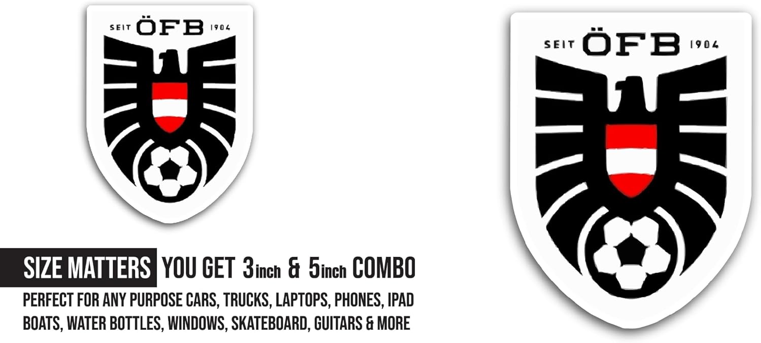 2 (Pieces) 3" and 5" Austrian F00tball Ass0ciation Sticker, Waterproof Vinyl Decals for Many Purpose Like Cars, Trucks, Laptops, Phones, Windows and More