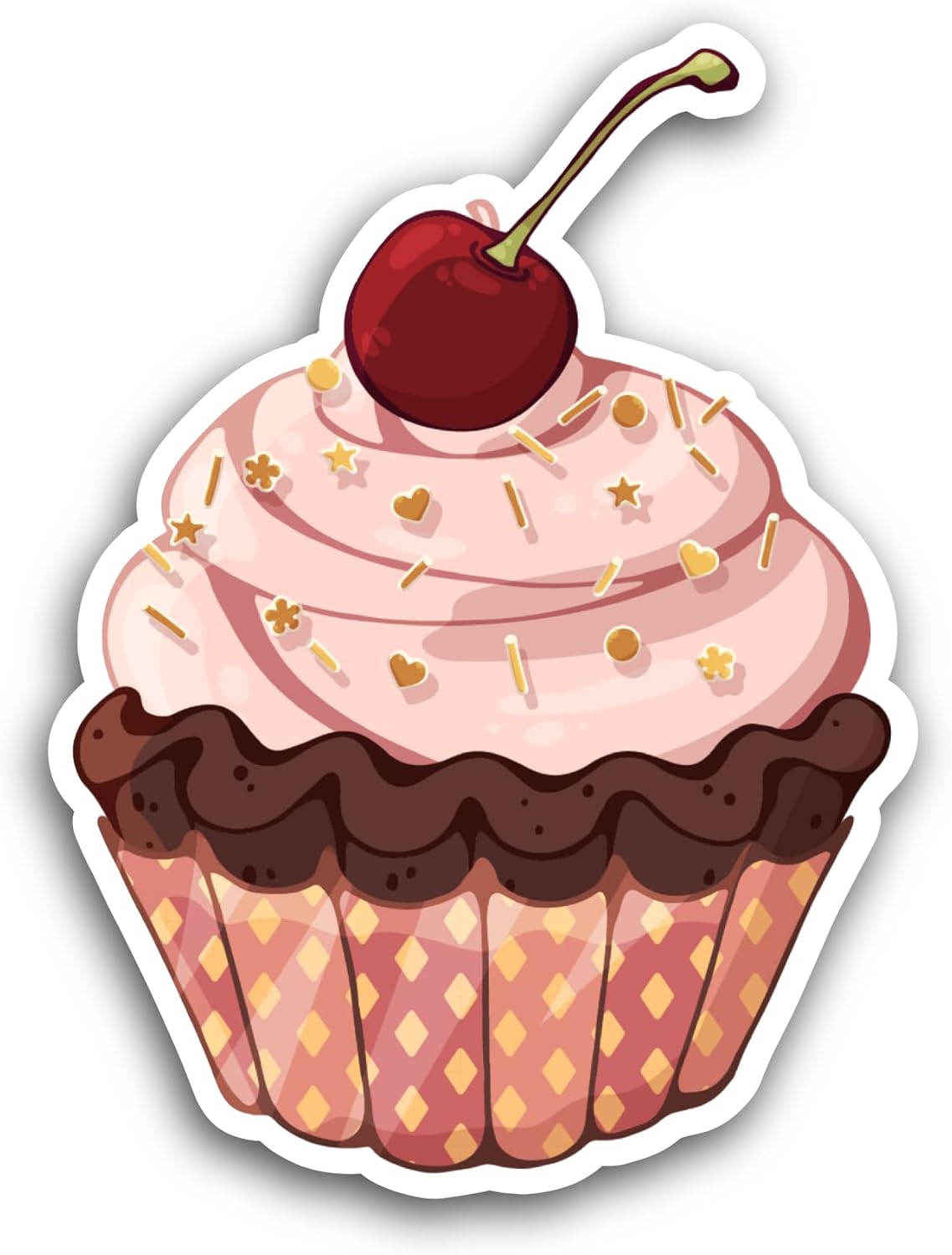 2 (Pieces) 3" and 5" Strawberry Cupcake Sticker, Waterproof Vinyl Decals for Many Purpose Like Cars, Trucks, Laptops, Phones, Windows and More