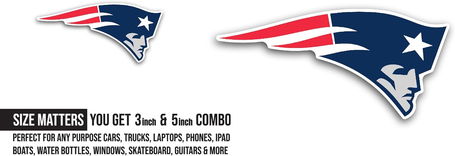 2 (Pieces) 3" and 5" New England Patri0ts Decal Sticker, Waterproof Vinyl Decals for Many Purpose Like Cars, Trucks, Laptops, Phones, Windows and More