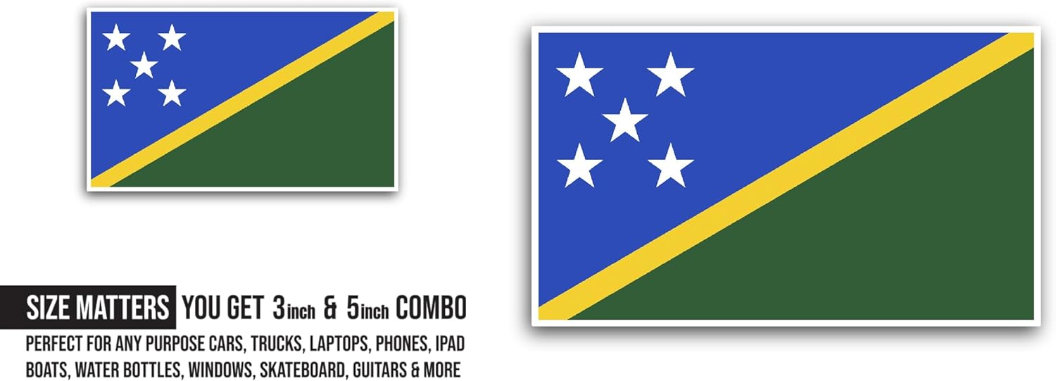 2 (Pieces) 3" and 5" Soloman Islands Flag Sticker, Waterproof Vinyl Decals for Many Purpose Like Cars, Trucks, Laptops, Phones, Windows and More