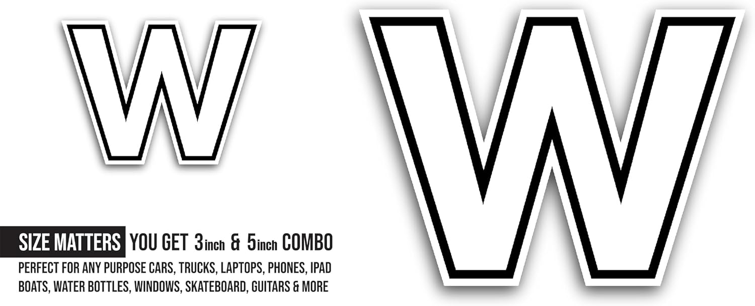 2 (Pieces) 3" and 5" Letter W Sticker, Waterproof Vinyl Decals for Many Purpose Like Cars, Trucks, Laptops, Phones, Windows and More