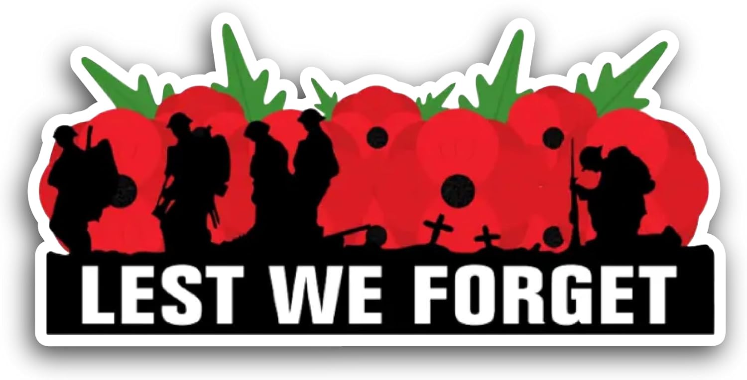 2 (Pieces) 3" and 5" Lest We Forget Text Sticker, Waterproof Vinyl Decals for Many Purpose Like Cars, Trucks, Laptops, Phones, Windows and More