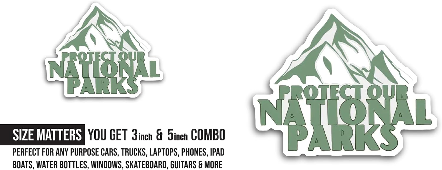 2 (Pieces) 3" and 5" Protect Our National Parks Text Sticker, Waterproof Vinyl Decals for Many Purpose Like Cars, Trucks, Laptops, Phones, Windows and More