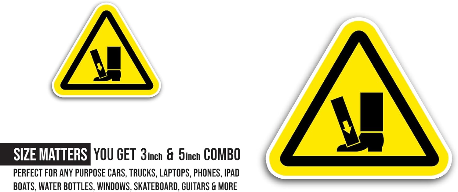 2 (Pieces) 3" and 5" Foot Danger Sign Sticker, Waterproof Vinyl Decals for Many Purpose Like Cars, Trucks, Laptops, Phones, Windows and More