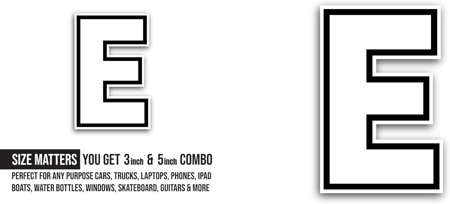 2 (Pieces) 3" and 5" Letter E Sticker, Waterproof Vinyl Decals for Many Purpose Like Cars, Trucks, Laptops, Phones, Windows and More