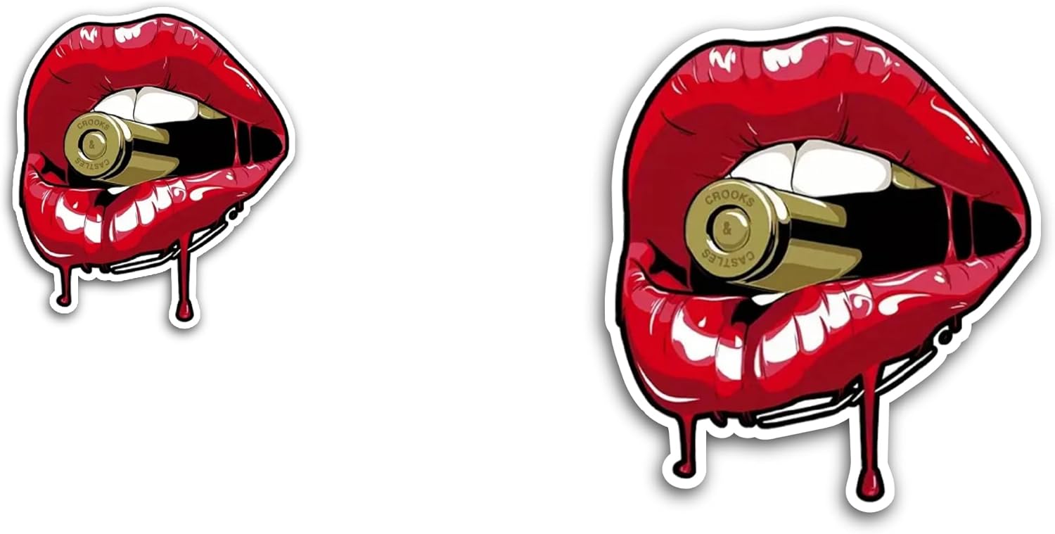 2 (Pieces) 3" and 5" Lips with Bullet Sticker, Waterproof Vinyl Decals for Many Purpose Like Cars, Trucks, Laptops, Phones, Windows and More