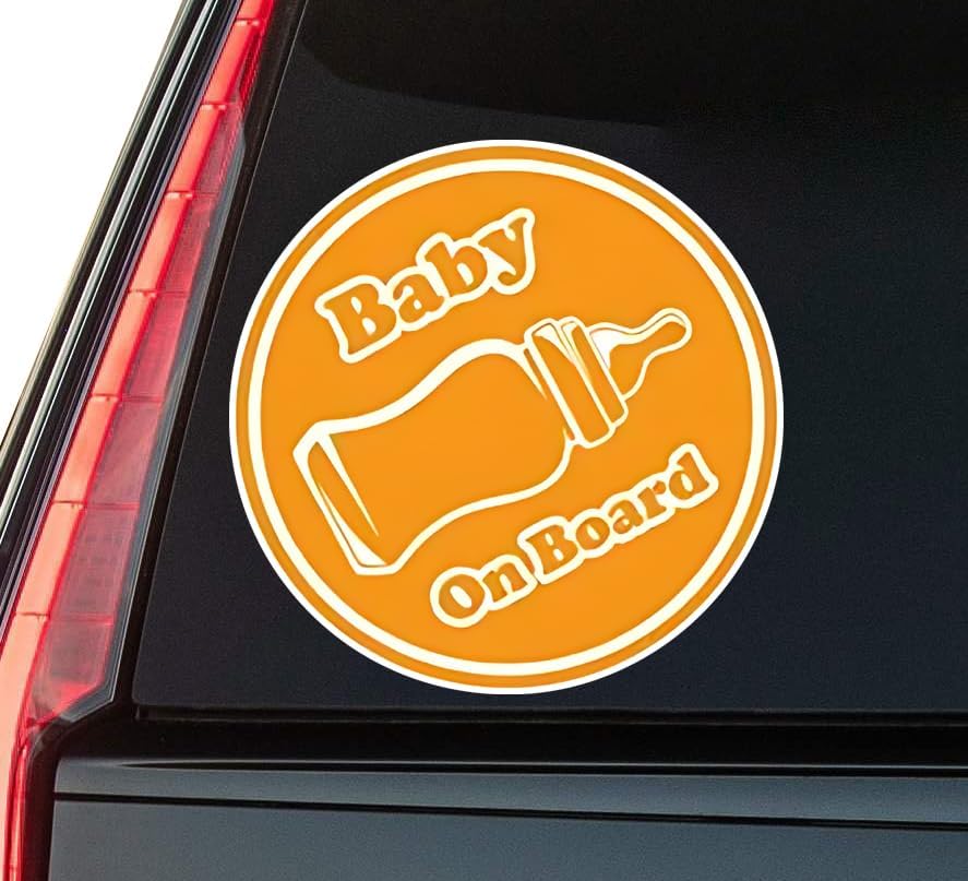 Orange Bottle Baby on Board Window Vinyl Decal Sticker 6" (White), Waterproof Vinyl Decals for Many Purpose Like Cars, Trucks, Laptops, Phones, Windows and More