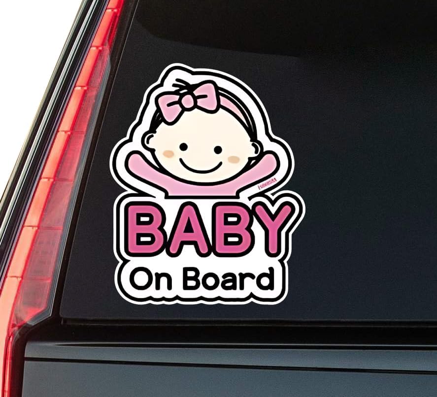 Baby Girl On Board Cartoon Window Vinyl Decal Sticker 6" (White), Waterproof Vinyl Decals for Many Purpose Like Cars, Trucks, Laptops, Phones, Windows and More
