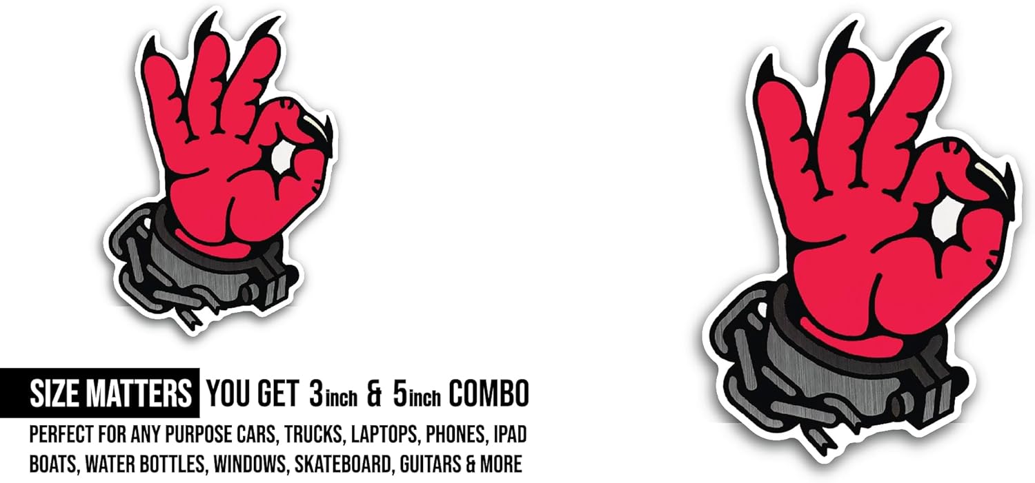 2 (Pieces) 3" and 5" Red Hand Sticker, Waterproof Vinyl Decals for Many Purpose Like Cars, Trucks, Laptops, Phones, Windows and More