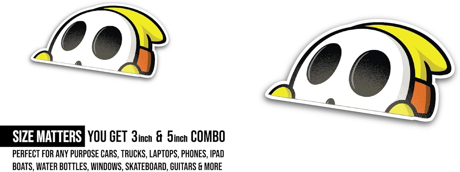 2 (Pieces) 3" and 5" Yellow Cartoon Character Peeking Sticker, Waterproof Vinyl Decals for Many Purpose Like Cars, Trucks, Laptops, Phones, Windows and More