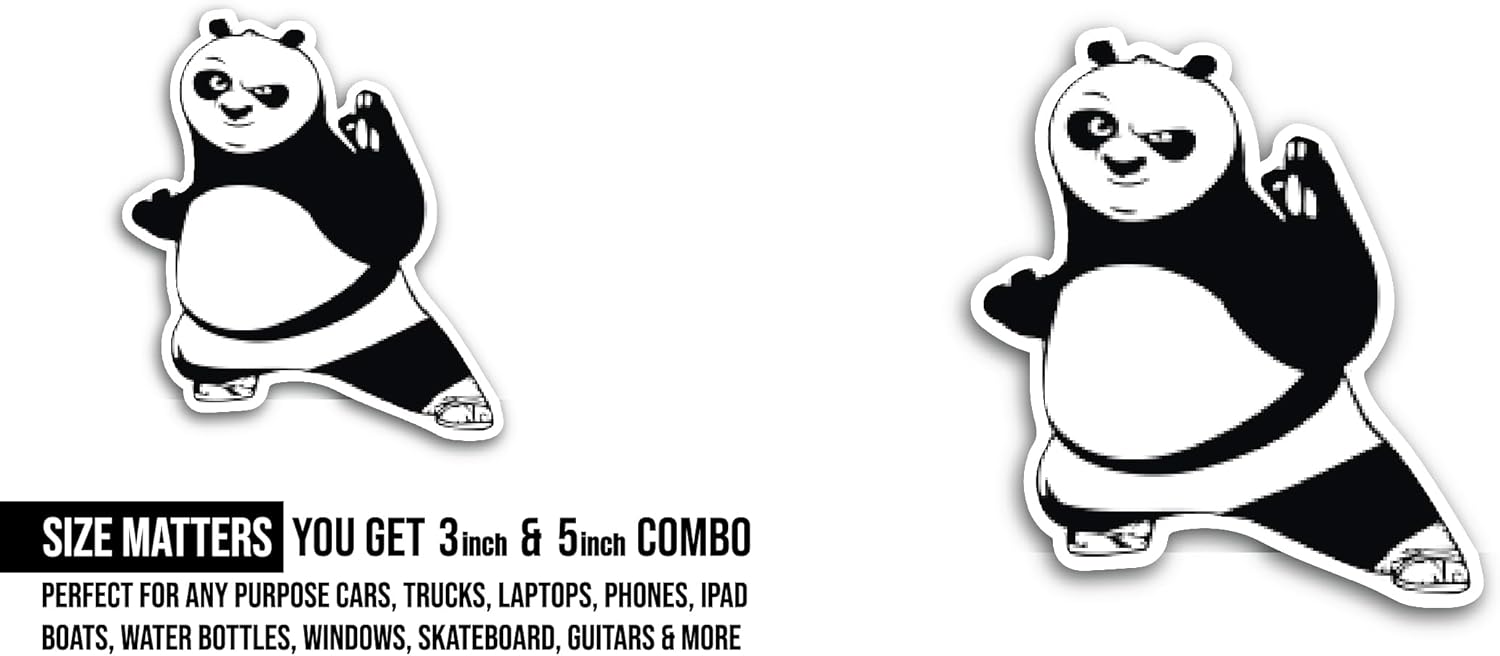 2 (Pieces) 3" and 5" Cartoon Panda Sticker, Waterproof Vinyl Decals for Many Purpose Like Cars, Trucks, Laptops, Phones, Windows and More