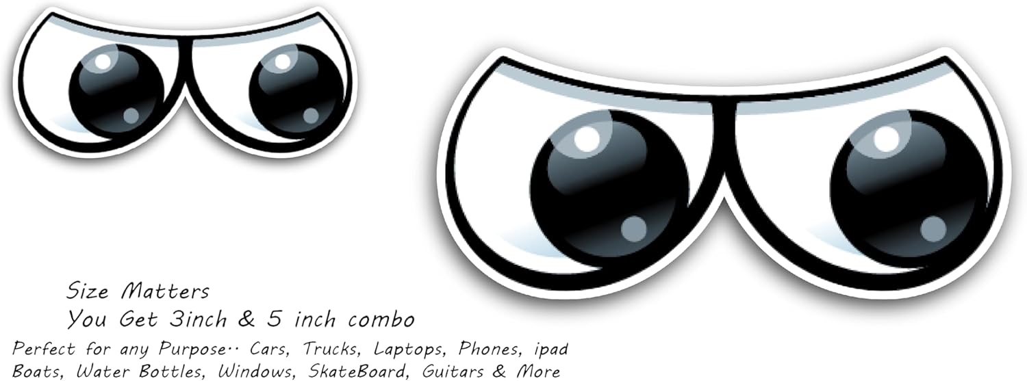 2 (Pieces) 3" and 5" Staring Eyes Decal Sticker, Waterproof Vinyl Decals for Many Purpose Like Cars, Trucks, Laptops, Phones, Windows and More