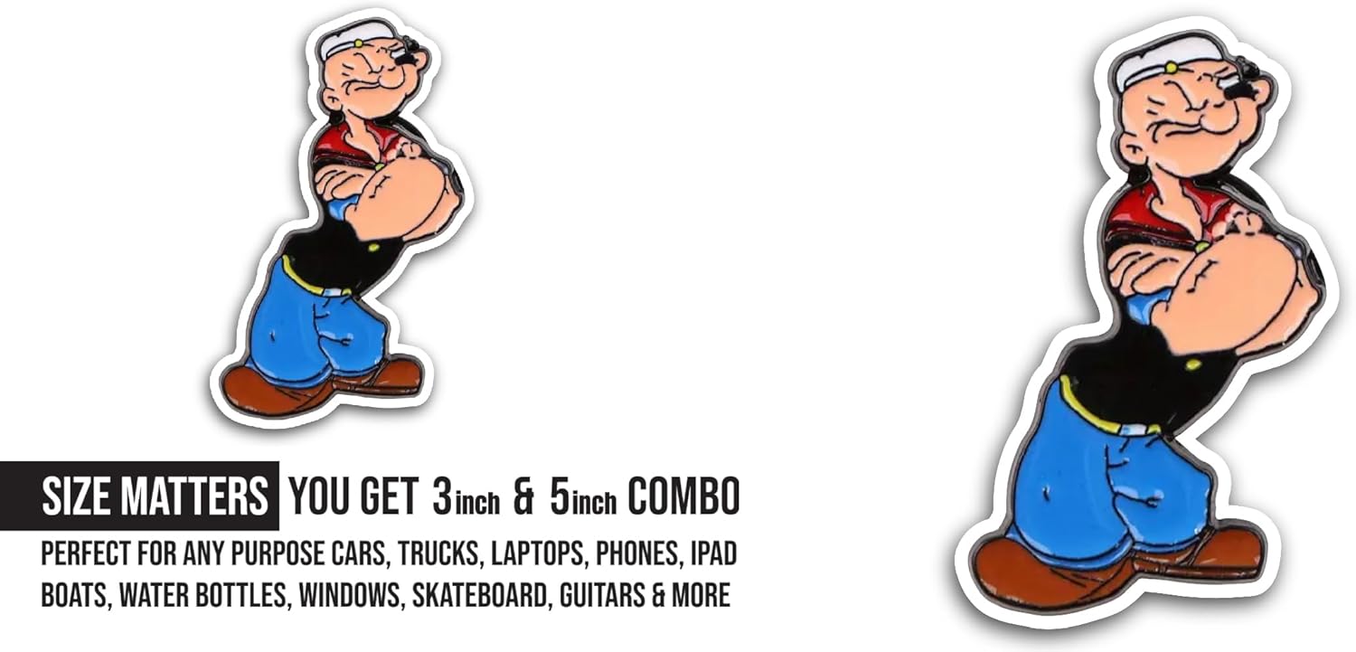 2 (Pieces) 3" and 5" Sailor Man Sticker, Waterproof Vinyl Decals for Many Purpose Like Cars, Trucks, Laptops, Phones, Windows and More