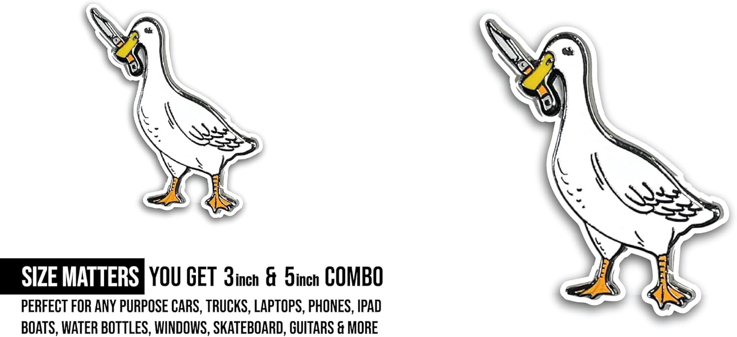2 (Pieces) 3" and 5" Funny Goose Sticker, Waterproof Vinyl Decals for Many Purpose Like Cars, Trucks, Laptops, Phones, Windows and More