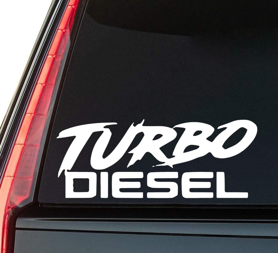 Turbo Diesel Window Vinyl Decal Sticker 6" (White), Waterproof Vinyl Decals for Many Purpose Like Cars, Trucks, Laptops, Phones, Windows and More