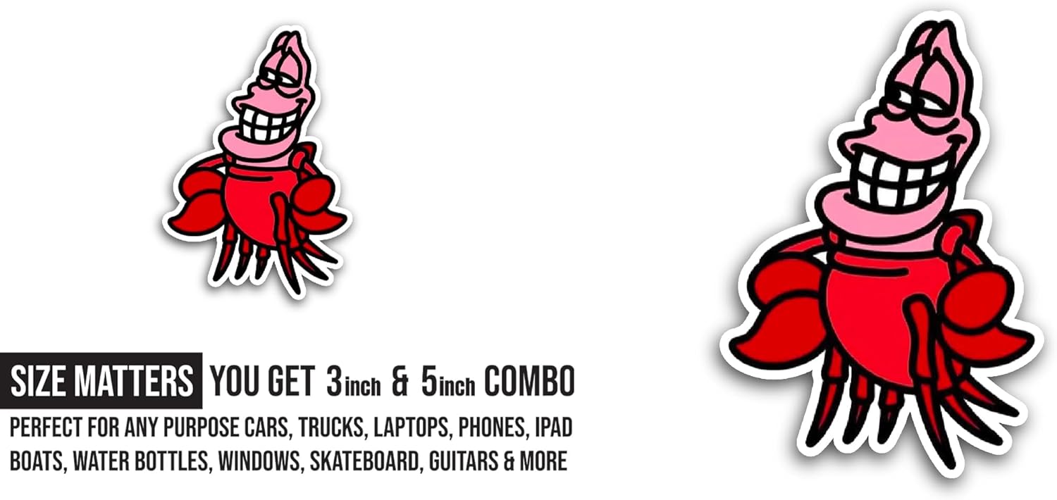 2 (Pieces) 3" and 5" Cartoon Red Crab Sticker, Waterproof Vinyl Decals for Many Purpose Like Cars, Trucks, Laptops, Phones, Windows and More