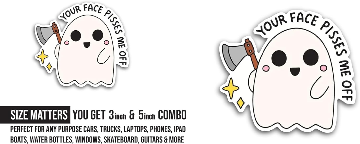 2 (Pieces) 3" and 5" Your Face Sticker, Waterproof Vinyl Decals for Many Purpose Like Cars, Trucks, Laptops, Phones, Windows and More