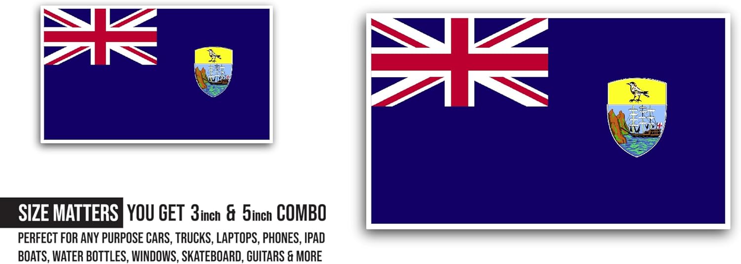 2 (Pieces) 3" and 5" Saint Helena Flag Sticker, Waterproof Vinyl Decals for Many Purpose Like Cars, Trucks, Laptops, Phones, Windows and More