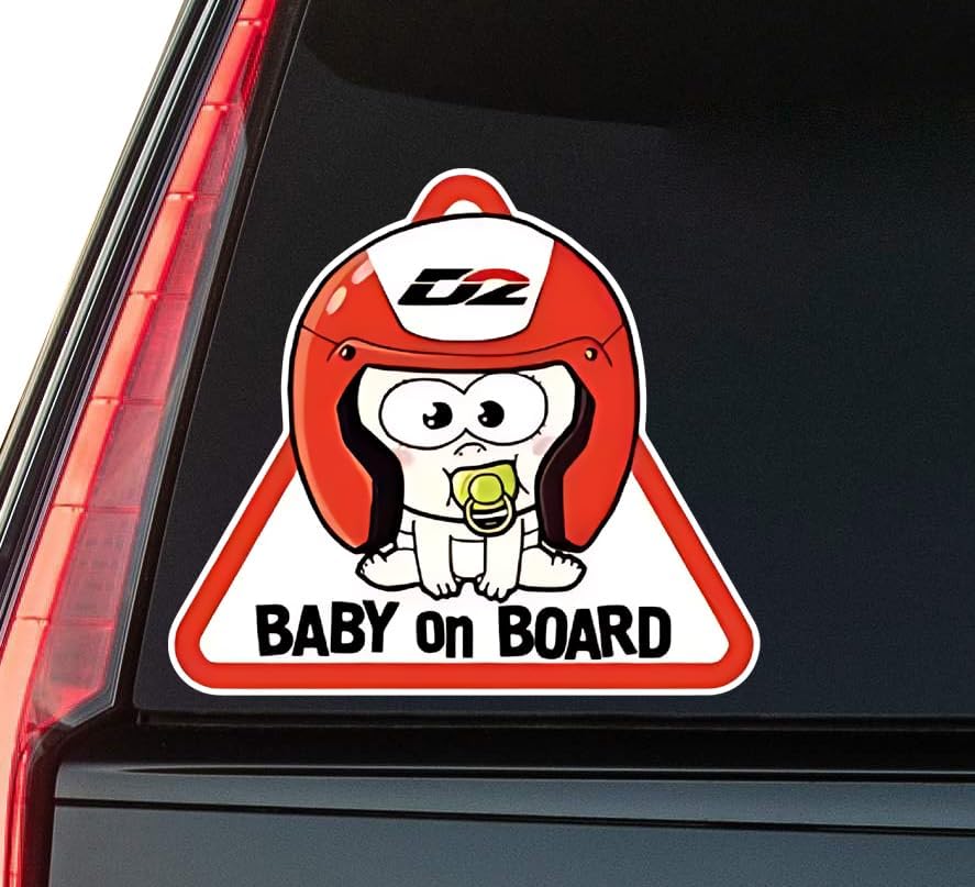 Baby on Board with Helmet Window Vinyl Decal Sticker 6" (White), Waterproof Vinyl Decals for Many Purpose Like Cars, Trucks, Laptops, Phones, Windows and More