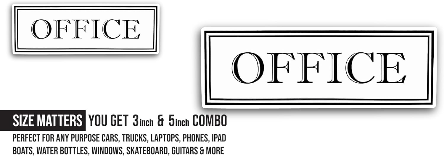 2 (Pieces) 3" and 5" Office Text Sticker, Waterproof Vinyl Decals for Many Purpose Like Cars, Trucks, Laptops, Phones, Windows and More