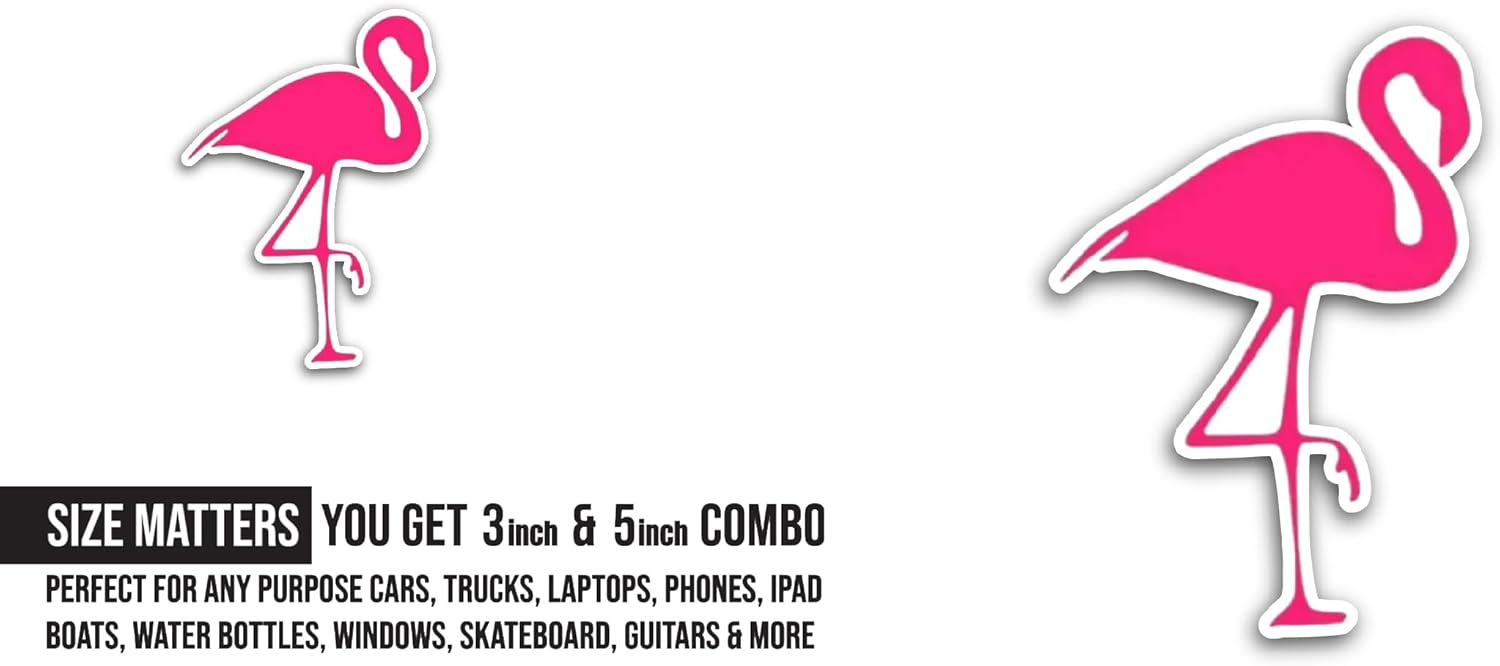 2 (Pieces) 3" and 5" Cartoon Pink Flamingo Sticker, Waterproof Vinyl Decals for Many Purpose Like Cars, Trucks, Laptops, Phones, Windows and More