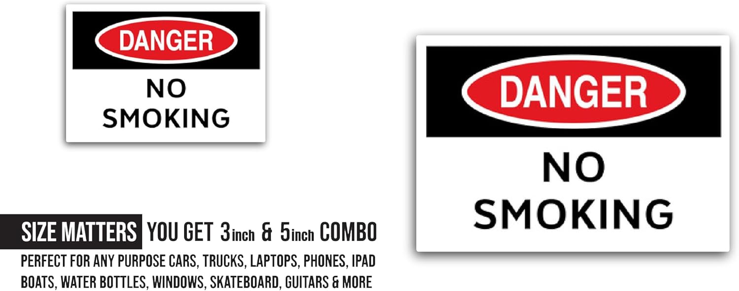 2 (Pieces) 3" and 5" No Smoking Safety Sign Sticker, Waterproof Vinyl Decals for Many Purpose Like Cars, Trucks, Laptops, Phones, Windows and More