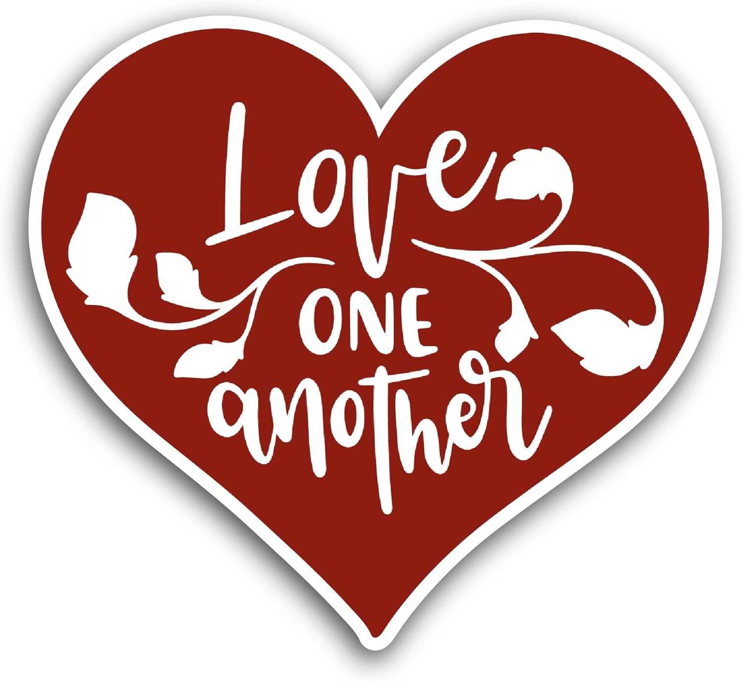 2 (Pieces) 3" and 5" Love One Another Text in Red Heart Sticker, Waterproof Vinyl Decals for Many Purpose Like Cars, Trucks, Laptops, Phones, Windows and More