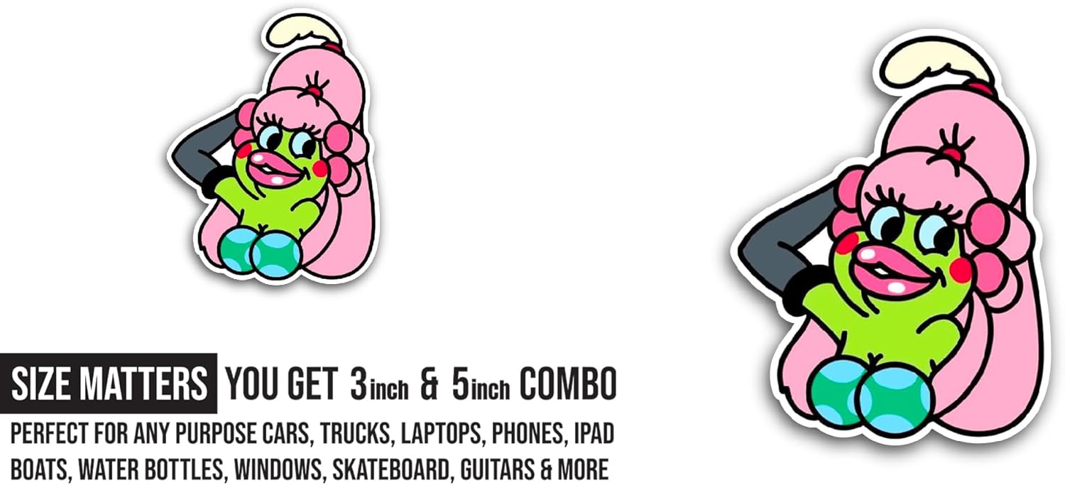 2 (Pieces) 3" and 5" Green Cart00n Character Sticker, Waterproof Vinyl Decals for Many Purpose Like Cars, Trucks, Laptops, Phones, Windows and More