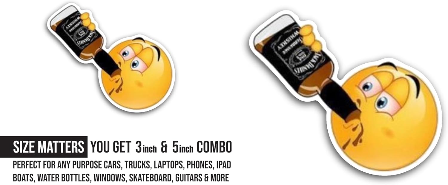 2 (Pieces) 3" and 5" Beer Drinking Face Sticker, Waterproof Vinyl Decals for Many Purpose Like Cars, Trucks, Laptops, Phones, Windows and More