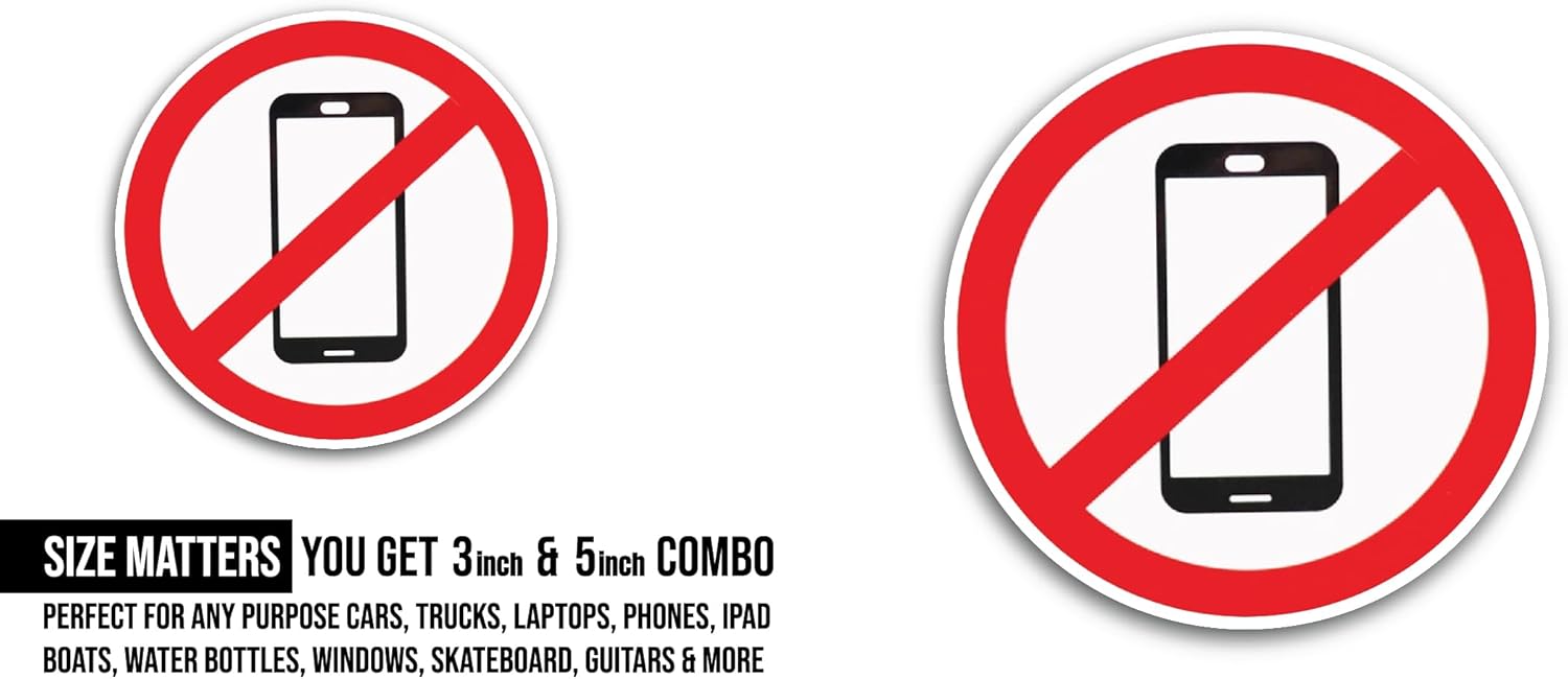 2 (Pieces) 3" and 5" No Phone Symbol Sticker, Waterproof Vinyl Decals for Many Purpose Like Cars, Trucks, Laptops, Phones, Windows and More