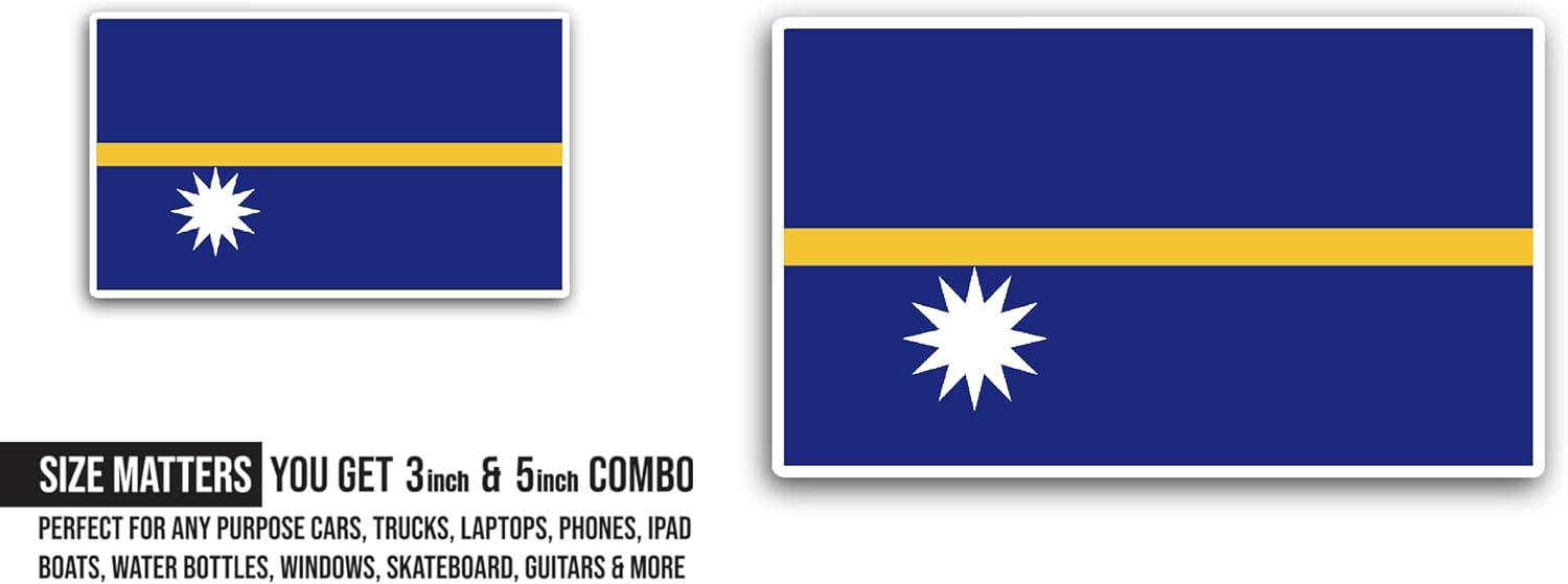 2 (Pieces) 3" and 5" Nauru Flag Sticker, Waterproof Vinyl Decals for Many Purpose Like Cars, Trucks, Laptops, Phones, Windows and More