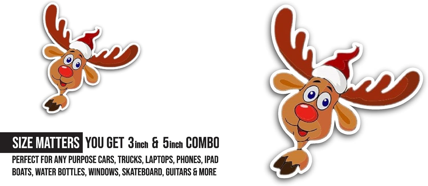 2 (Pieces) 3" and 5" Reindeer Sticker, Waterproof Vinyl Decals for Many Purpose Like Cars, Trucks, Laptops, Phones, Windows and More