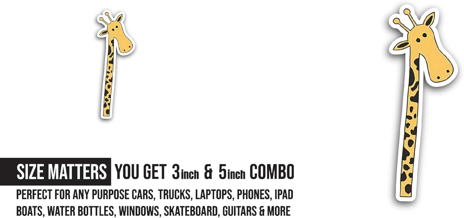 2 (Pieces) 3" and 5" Funny Giraffe Sticker, Waterproof Vinyl Decals for Many Purpose Like Cars, Trucks, Laptops, Phones, Windows and More