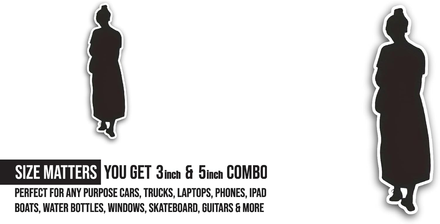 2 (Pieces) 3" and 5" Silhouette of Elderly Woman Sticker, Waterproof Vinyl Decals for Many Purpose Like Cars, Trucks, Laptops, Phones, Windows and More