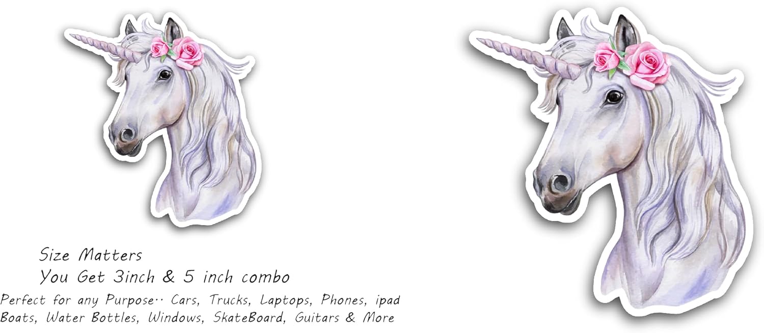2 (Pieces) 3" and 5" Unicorn Decals Sticker, Waterproof Vinyl Decals for Many Purpose Like Cars, Trucks, Laptops, Phones, Windows and More