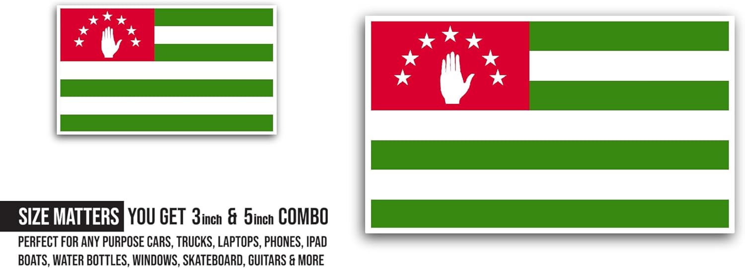 2 (Pieces) 3" and 5" Abkhazia Flag Sticker, Waterproof Vinyl Decals for Many Purpose Like Cars, Trucks, Laptops, Phones, Windows and More
