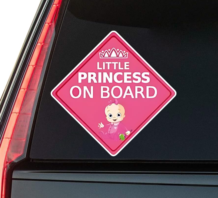 Little Princess on Board Text Window Vinyl Decal Sticker 6" (White), Waterproof Vinyl Decals for Man