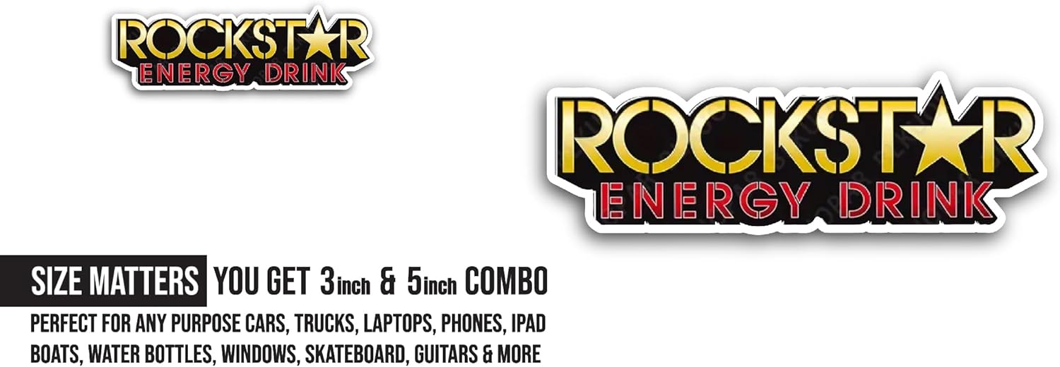 2 (Pieces) 3" and 5" Rockstar Energy Drink Sticker, Waterproof Vinyl Decals for Many Purpose Like Cars, Trucks, Laptops, Phones, Windows and More