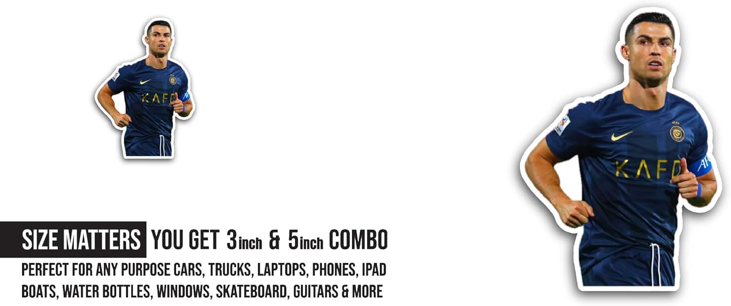 2 (Pieces) 3" and 5" Cristiano Ronaldo Sticker, Waterproof Vinyl Decals for Many Purpose Like Cars, Trucks, Laptops, Phones, Windows and More