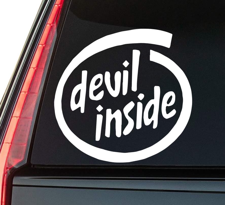 Devil Inside Window Vinyl Decal Sticker 6" (White), Waterproof Vinyl Decals for Many Purpose Like Cars, Trucks, Laptops, Phones, Windows and More