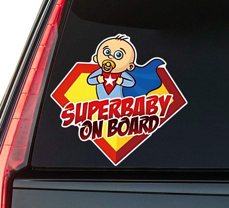 Super Baby On Board Window Vinyl Decal Sticker 6" (White), Waterproof Vinyl Decals for Many Purpose Like Cars, Trucks, Laptops, Phones, Windows and More