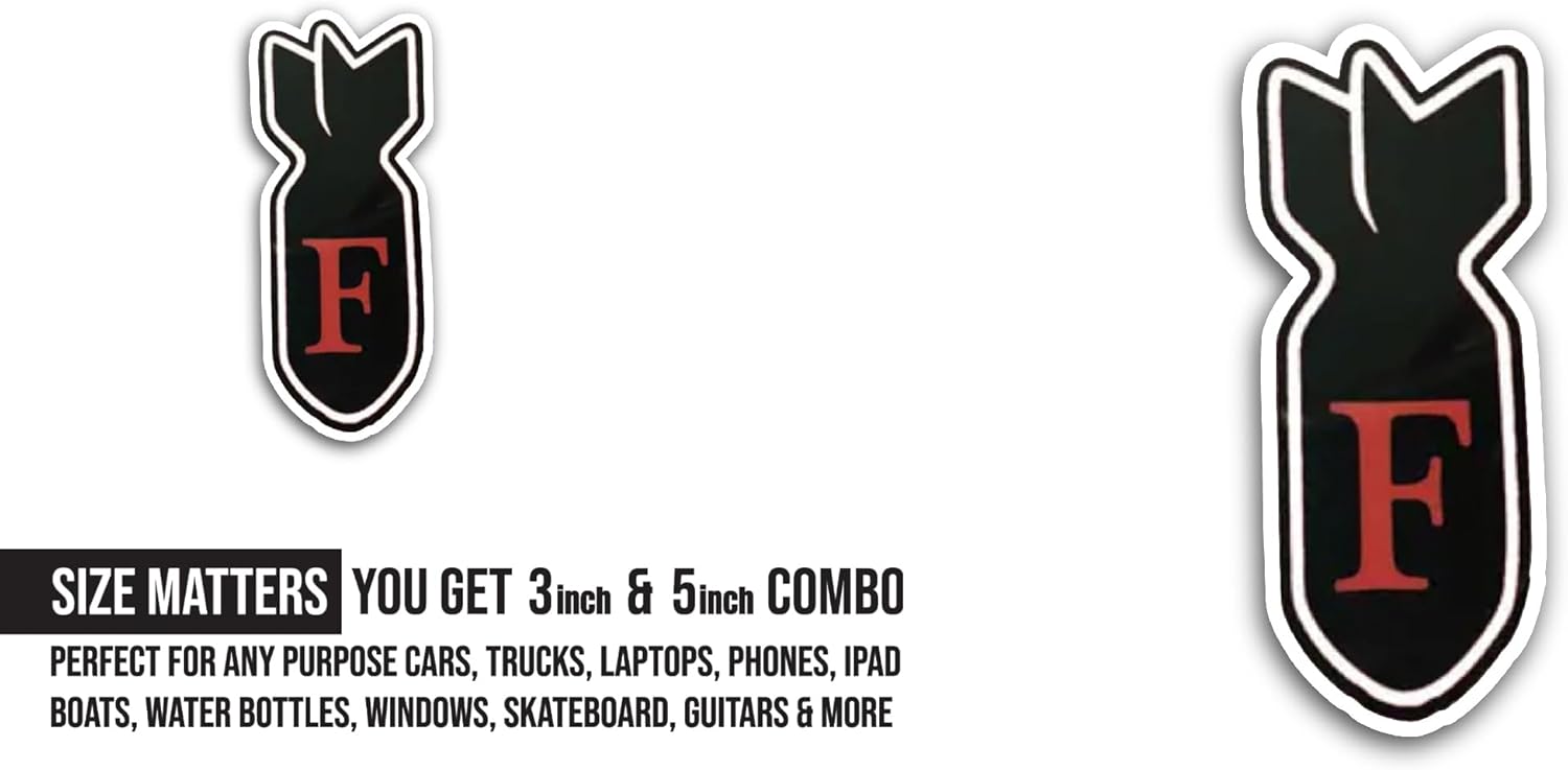 2 (Pieces) 3" and 5" F Bomb Sticker, Waterproof Vinyl Decals for Many Purpose Like Cars, Trucks, Laptops, Phones, Windows and More