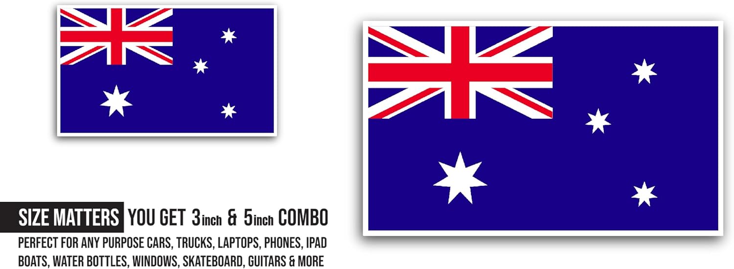 2 (Pieces) 3" and 5" Australia Flag Sticker, Waterproof Vinyl Decals for Many Purpose Like Cars, Trucks, Laptops, Phones, Windows and More