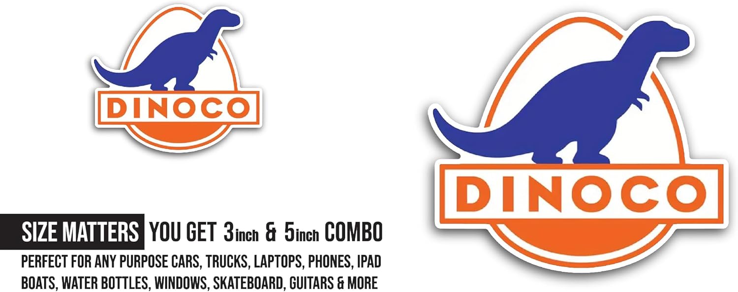 2 (Pieces) 3" and 5" Dinoc0 Sticker, Waterproof Vinyl Decals for Many Purpose Like Cars, Trucks, Laptops, Phones, Windows and More