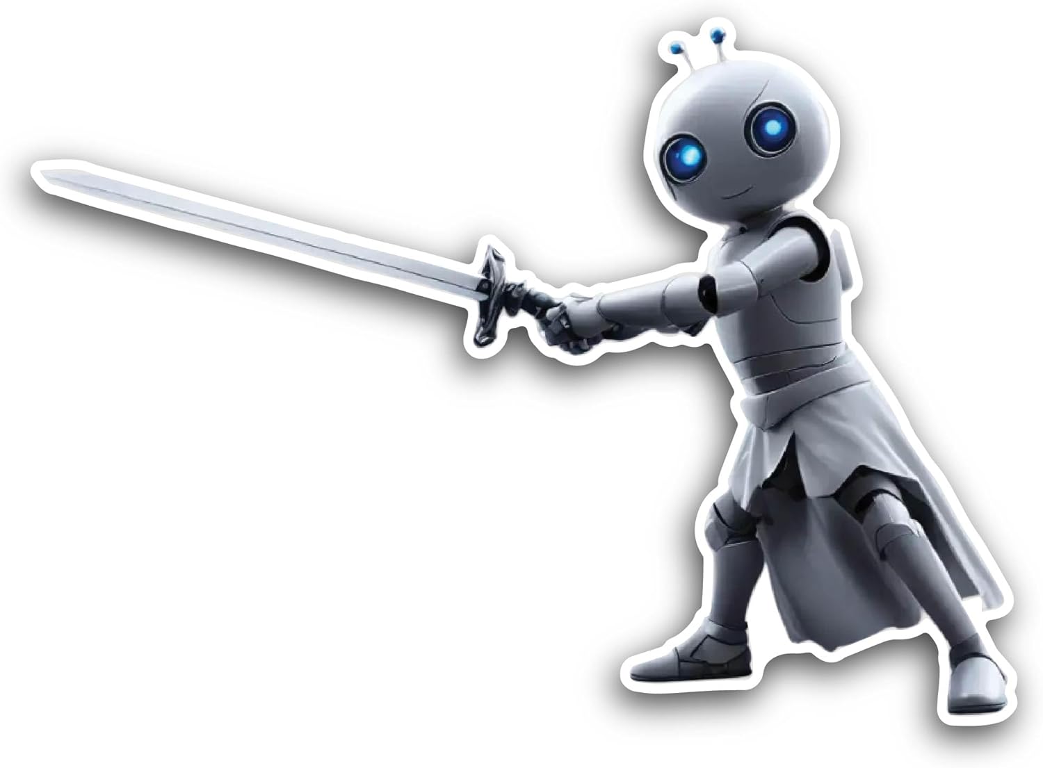 2 (Pieces) 3" and 5" Cute Robot with Sword Sticker, Waterproof Vinyl Decals for Many Purpose Like Cars, Trucks, Laptops, Phones, Windows and More