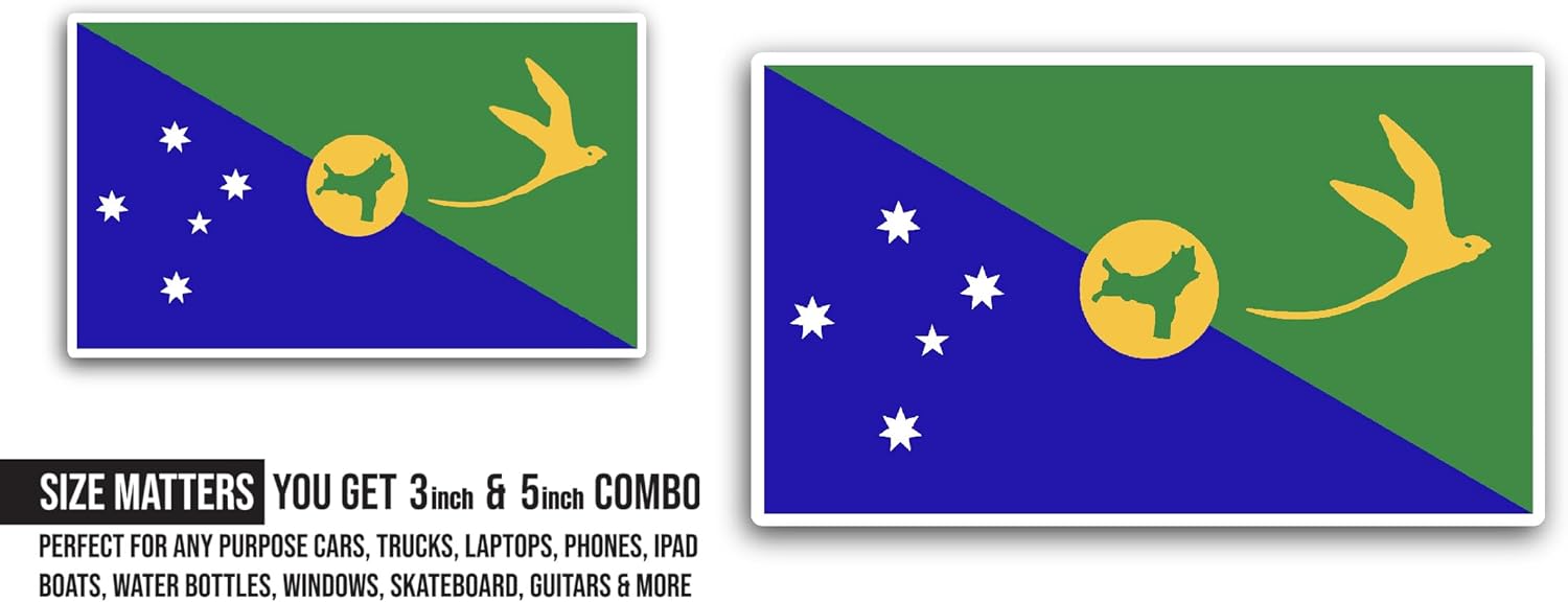2 (Pieces) 3" and 5" Christmas Island Sticker, Waterproof Vinyl Decals for Many Purpose Like Cars, Trucks, Laptops, Phones, Windows and More